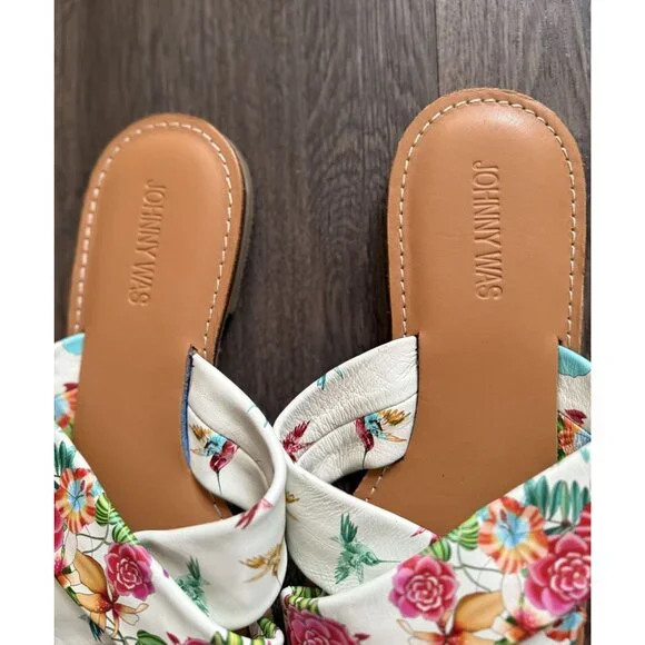 Johnny Was Sandal Andra Criss Cross‎ Leather Slip On Floral Sandals Size 10 Boho